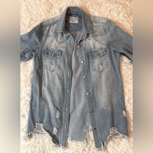 distressed oversized jean jacket